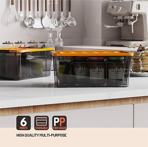 Image of WYT 5-Quart Small Storage Container Bin with Orange Secure Lid and Black Clear Latch Buckles, Durable Plastic Stackable Nestable Organizin, 6-Pack