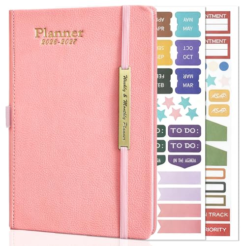 Yoawllty 2026-2027 Leather Planner Weekly and Monthly 18 Months Calendar book 2026 Appointment Book Daily Agenda Yearly Teachers Planner (pink)