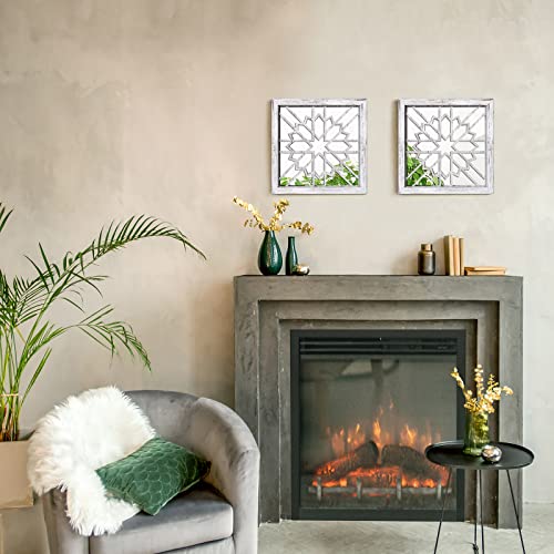 Art-Giftree 4Pcs Square Wall Mirrors Decor: Farmhouse Wall Decorative Mirrors 12X12 Inches For Living Room, Hallway, Entryway, Shabby Whitewashed Wood Wall-Mounted Mirrors #TOP3