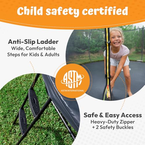 Image of JUMPZYLLA Trampoline Outdoor 8FT 10FT 12FT 14FT 15FT 16FT with Enclosure and Ladder, ASTM Approved Recreational Trampoline for Kids and Adults, Anti-Rust Coated Frame