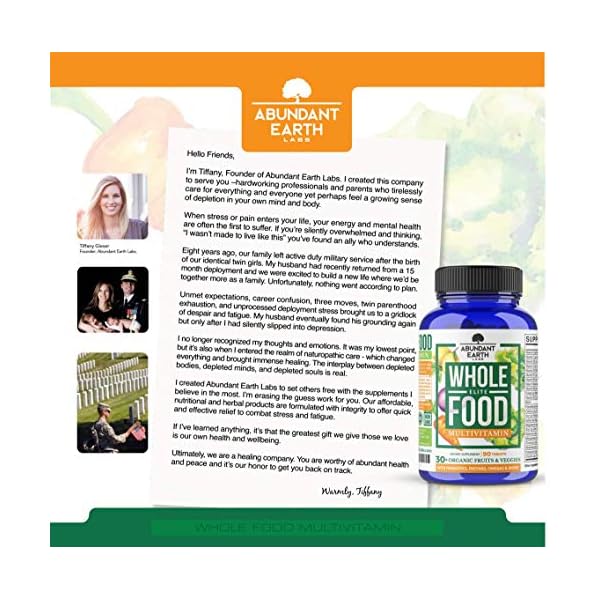 Whole-Food-Multivitamin-Elite-Organic-Multivitamin-for-Men-and-Women-Non-GMO-Multivitamin-with-Probiotics-Enzymes-B-Complex-Omegas-for-Daily-Energy-Mood-Digestion-Heart-Health-90-Tablets Abundant Earth Whole Food Multivitamin for Women, Daily Multi Vitamins Supplements for Men/Mens Multivitamins + B Complex, Probiotic Multi Enzyme, Omegas for Organic Energy, Mood, Digestion 90ct