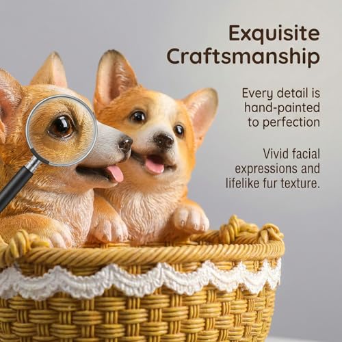 Figura de resina Corgi en canasta para decoración miniatura 3