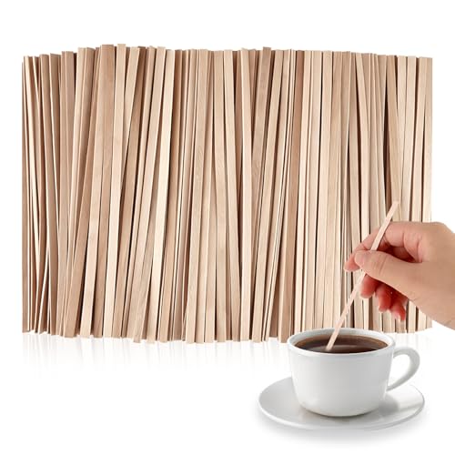 KTOJOY Wooden Coffee Stirrers, 500 Disposable Stir Sticks, 5.5 Inch, for Coffee, Cocktails & Swizzle Drinks, Coffee Bar Accessories