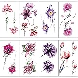 glaryyears 8 Sheets Watercolor Flower Floral Temporary Tattoo, Arm Chest Leg Tattoo Sticker for Men