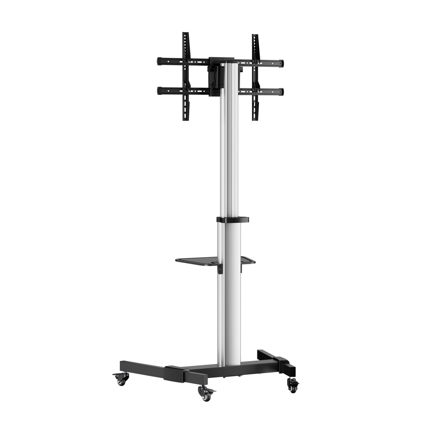 AISENS - FT86TRE-197 - Supporto da pavimento con ruota, vassoio per DVD per monitor/TV 50 kg di 37-86, nero-argento