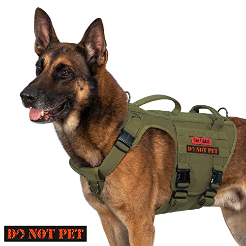 OneTigris-Pettorina-tattica-per-cani-con-5-fibbie-in-metallo-gilet-MOLLE-con-manico-non-tira-la-clip-anteriore-pannello-con-gancio-e-anello-per-toppa-personalizzata-per-cani-L-verde OneTigris Pettorina tattica per cani con 5 fibbie in metallo, gilet MOLLE con manico, non tira la clip anteriore, pannello con gancio e anello, per toppa personalizzata per cani (L, verde) - immagine 1