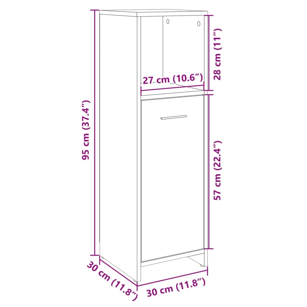 vidaXL Armario de baño Madera contrachapada Color Roble 30x30x95 cm, Armario, Armario de Almacenamiento, Estante de lavadero, Estante