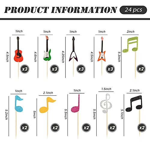 Hokpa Music Notes Cupcake Toppers 24Pcs Guitar Cupcake Toppers Rock Cupcake Toppers For Musician Birthday Party Baby Shower Decor #TOP5