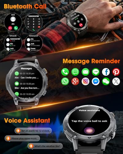 Military Smart Watches for Men, 2026 Fitness Smartwatch with 1400mAh, Answer/Make Calls, Heart Rate, SpO2 Monitor, Sleep Tracker, 100+Sports Mode, IP68 Waterproof Smartwatch for Android iPhone - image 4