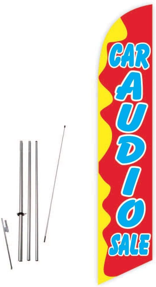Car Audio Sale (Yellow/Red) Feather Flag with Complete 15ft Pole kit and Ground Spike