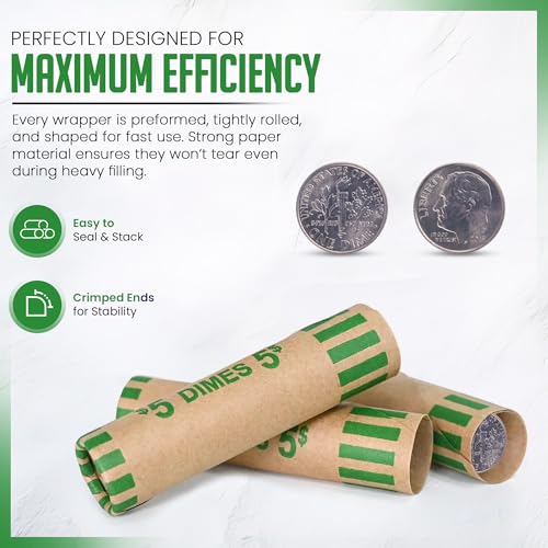 Image of PM Company 118 Pcs Preformed Dimes Coin Wrappers Rolls ABA Color-Coded