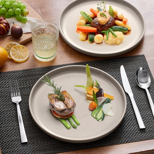 Image of LIANYU 6Pcs Dinner Salad Plates Set, 7.75 Inch Stoneware Kitchen Dessert Flat Plate, Small Ceramic Serving Dishes for Dessert and Appetizer, Stackable, Oven, Microwave & Dishwasher Safe, Milky Brown