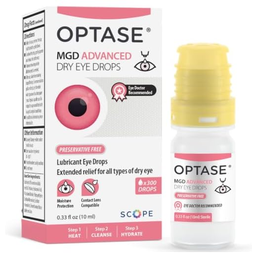Optase MGD Advanced Dry Eye Drops - Preservative Free Eye Drops for Dry Eyes and MGD - Artificial Tears for MGD Symptoms - Demet Technology, Multidose Bottle, Contact Lens Safe - .33 fl oz, 300 Doses
