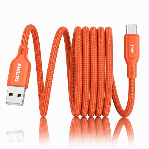 Image of PHILIPS DLC4130AR /94 18W Type-A to Type-C Fast Charging Cable (1m, Coral Reef) | Nylon Braided | Compatible with iPhone 15+ Series, USB-C iPad Models, Samsung Galaxy & All Type C Devices