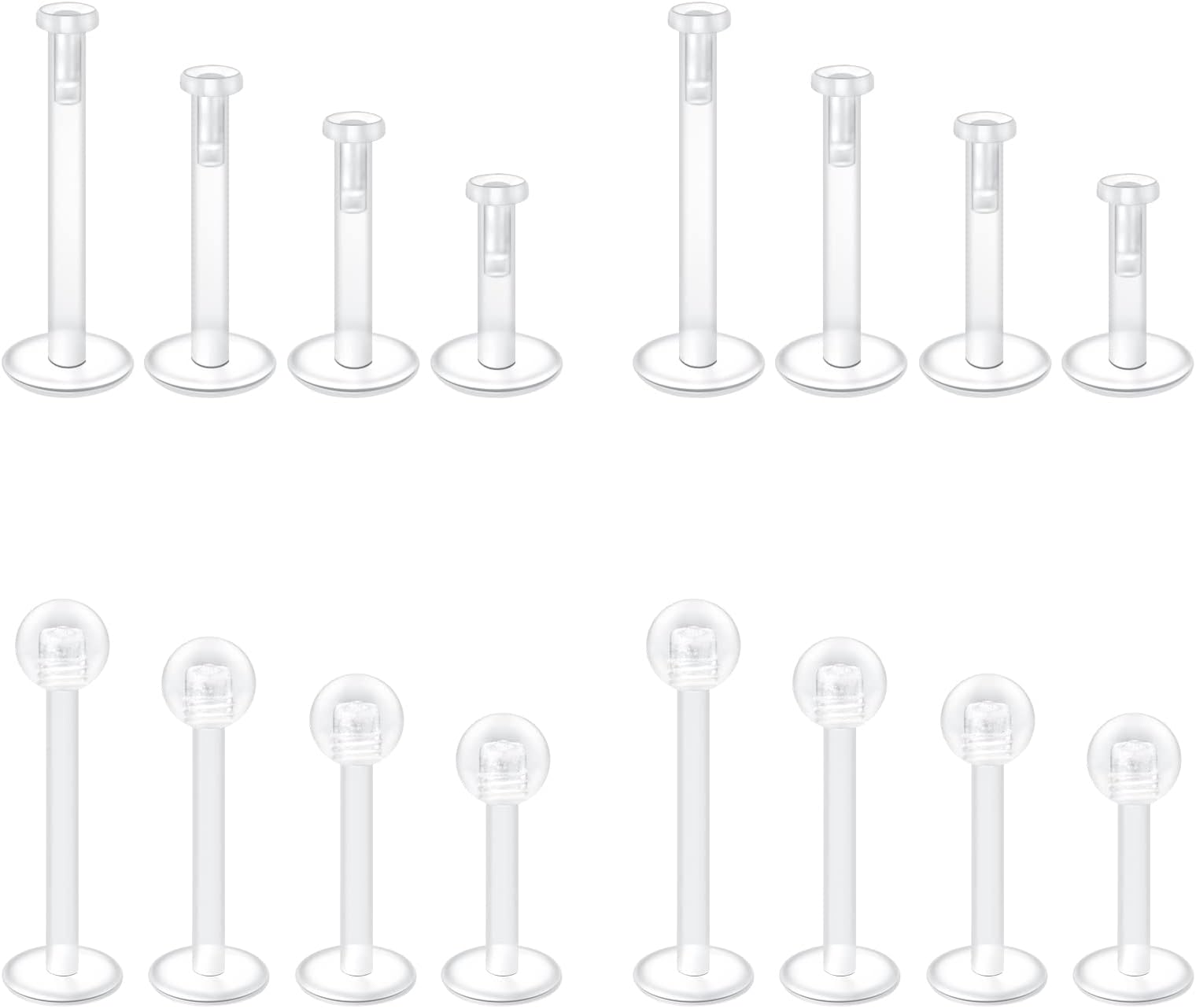 Mayhoop 38pcs Clear Piercing Retainers for Surgery Bioflex Nose Rings Belly Rings Septum Eyebrow Lip Cartilage Tragus Earring Retainer Industrial Bar Plastic Piercing Jewelry for Work