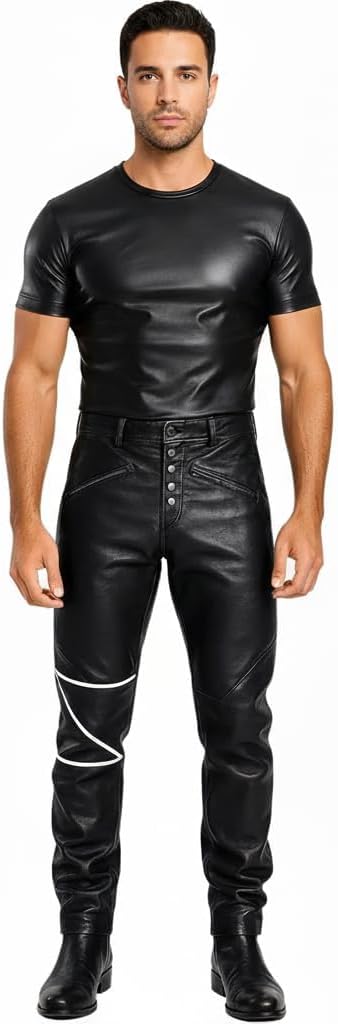 Lee Brandon The Crow Black Movie Leather Trouser Pant - Draven Erick Movie Outfit - Halloween Cosplay Costume (US, Waist, 44, Regular)