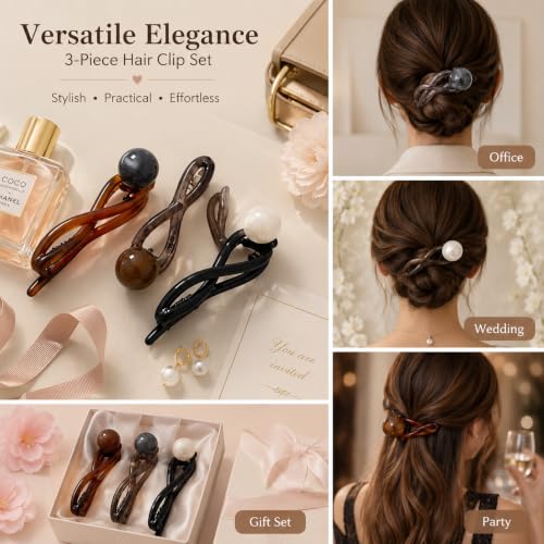 Set de 3 Pinzas Vintage para Cabello con Perlas miniatura 3