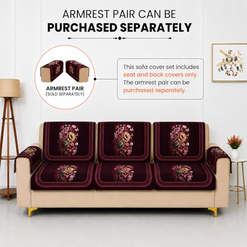 Image of Homerz Premium 'Luxe Series' Sofa Cover | Holland Velvet Fabric | Smooth Finish | Anti-Slip Fleece Backing Couch Protector (Maroon, 3 Seater, Seat Cover with Backrest)