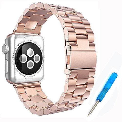 Woodln Band para Apple iWatch Correa Acero Inoxidable Bracelete Reemplazo Pulsera para Apple Watch Series 1 / 2 42mm/38mm (42MM, RoseGold)