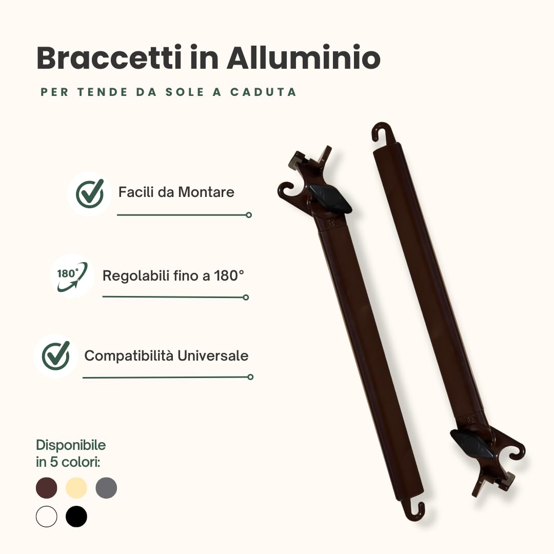 Braccetti per Tende da Sole in Alluminio 50 cm Marrone 1 Coppia Regolabili