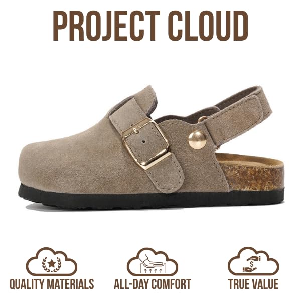 Image of Project Cloud Kids Clogs 100% Genuine Leather with Natural Cork Footbed & Memory Foam Insole Arch Support - Non-Slip Clogs for Kids - Slippers Sandals for Boys & Girls Footwear