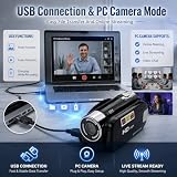 Kamera 4K Vintage, 48MP Retro Camera, Kamera DV 2.7in TFT Rotatable Ekran 16x Cyfrowy Zoom z Kablem USB (BLACK)