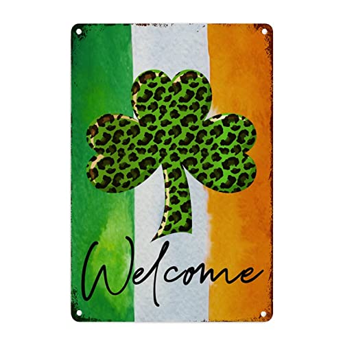Plaque en métal rétro grand format motif trèfles verts 45,7x30,5 cm