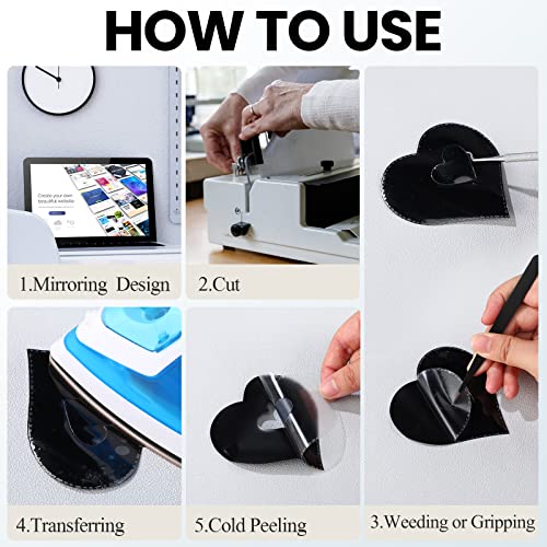 6 Rolls Htv Vinyl Glossy Transfer Vinyl Bundle 12" X 12 Ft Black And White Iron On Vinyl For Shirts Heat Press Vinyl For Cut,Diy, Easy To Cut, With Weeding Tool And Tweezers #TOP3
