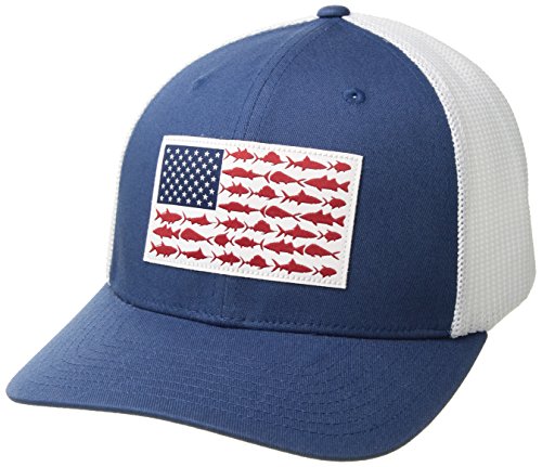 Columbia PFG Mesh Ball Cap, Night Tide, Fish Flag, Large/X-Large