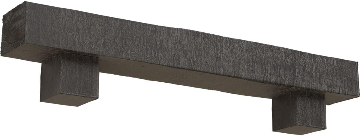 Ekena Millwork 6" H x 6" D x 36" W Rough Cedar Faux Wood Fireplace Mantel Kit w/ Alamo Corbels, Aged Cedar