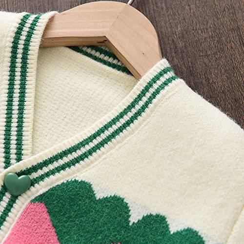 Toddler Cardigan Toddler Girls Winter Love Prints Sweater Long Sleeve Warm Knitted Pullover Knitwear (White, 4-5 Years)4