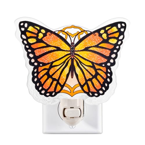 Image of Monarch Butterfly Night Light Plug into Wall - Made with Real Glass, Stained Glass Styled Nightlight for Hallway, Nursery, Bedroom, Bathroom, Kitchen, Stairway - Nature Inspired Accent Home Decor