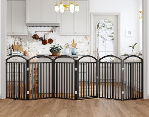 Folding No-Assembly Freestanding Dog Gate with Door,32" Heights Foldable Pet Fence,144" Extra Wide Accordion Puppy Folding Playpen for Doorways,House,Stairs (6 Panels,Black) - Image 6