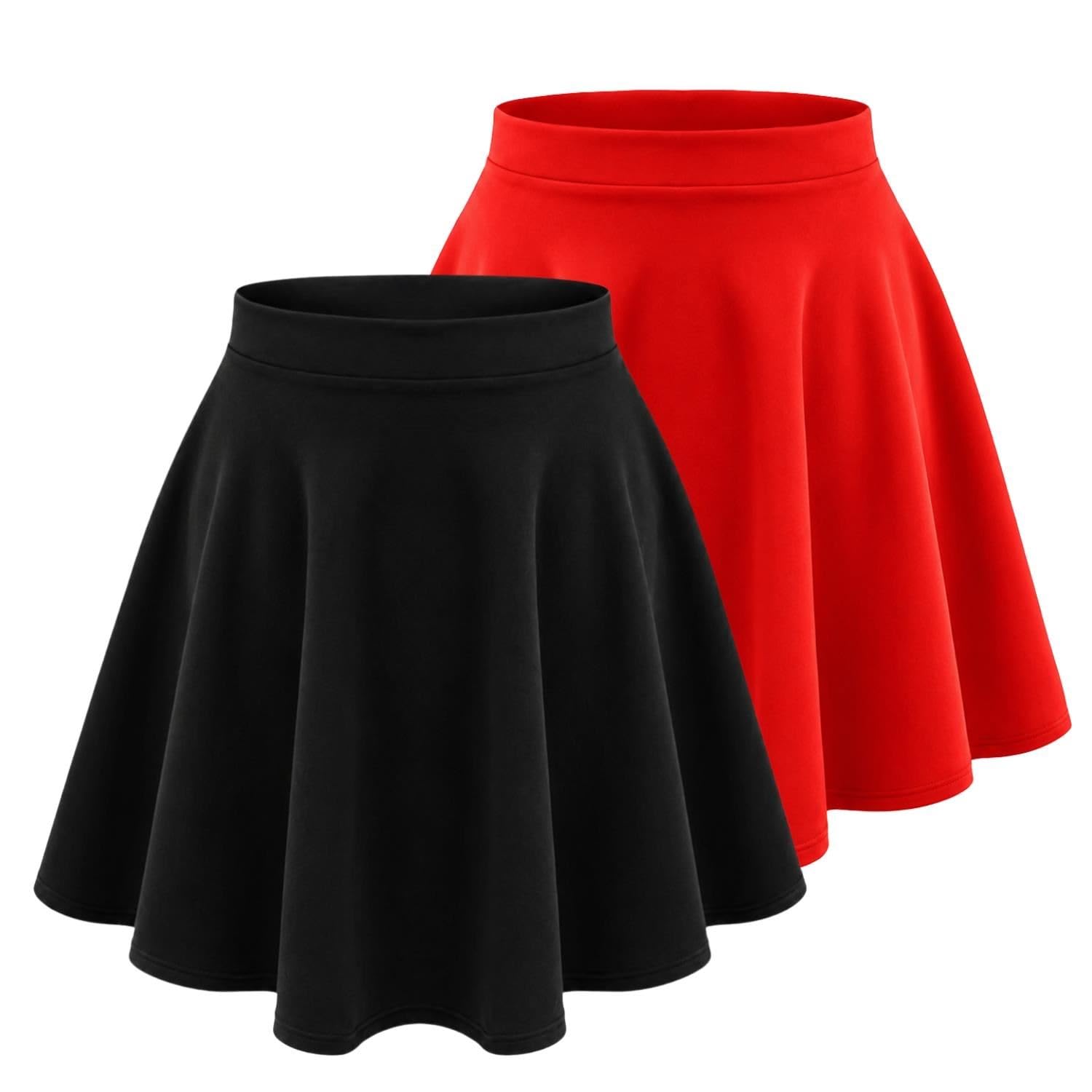janisramone® Confezione da 2 gonne skater per ragazze, morbide gonne a vita alta in tinta unita per bambini, balletto, danza, sport, casual, svasate, per la scuola, per adolescenti, età 3-13 anni