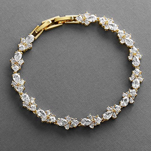 Mariell 4590B-G Gold Wedding And Bridal Cubic Zirconia Crystal Tennis Bracelet thumb #2