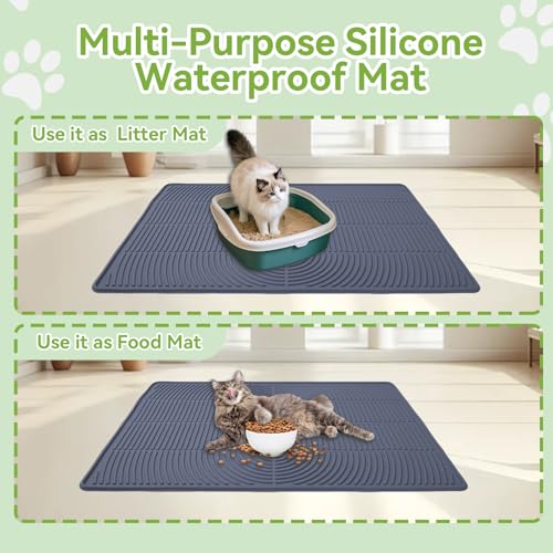 PTAZSCTC Cat Litter Mat,34\" x22\" Silicone Cat Mat for Litter Box, Soft Kitty Litter Trapping Mats for Scatter Control,Easy Cleaning& Waterproof Cat Litter Pads - Thumbnail 3