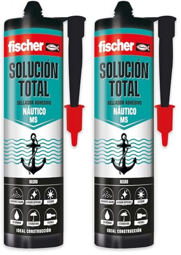 fischer - Solución Total Náutico | Pegamento fuerte para entornos húmedos | Adhesivo Elástico para Construcción y Náutica | Resistente al Agua y Pintable | 290ml | Negro (Paquete de 2)