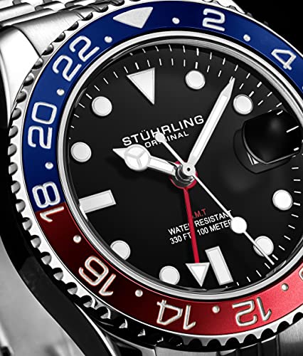 Stuhrling Original Men's Stainless Steel Jubilee Bracelet GMT Watch Quartz, Dual Time, Quickset Date with Screw Down Crown, Water Resistant up to 10 ATM - Image 3