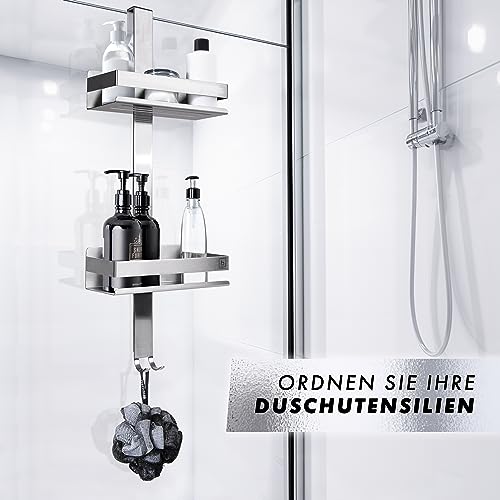 BENKSTEIN Duschablage zum Hängen Silber | Duschregal mit 2 Duschkörben zum Hängen | Platzsparendes Duschregal zum Hängen| Duschkorb | Duschablage Edelstahl | Shampoo Halterung für Dusche