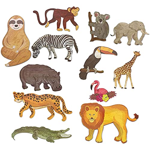 BLUE PANDA Jungle Safari Animal Paper Cutouts (12-Count) for Party or Home Decor - Jungle Animal Paper Craft