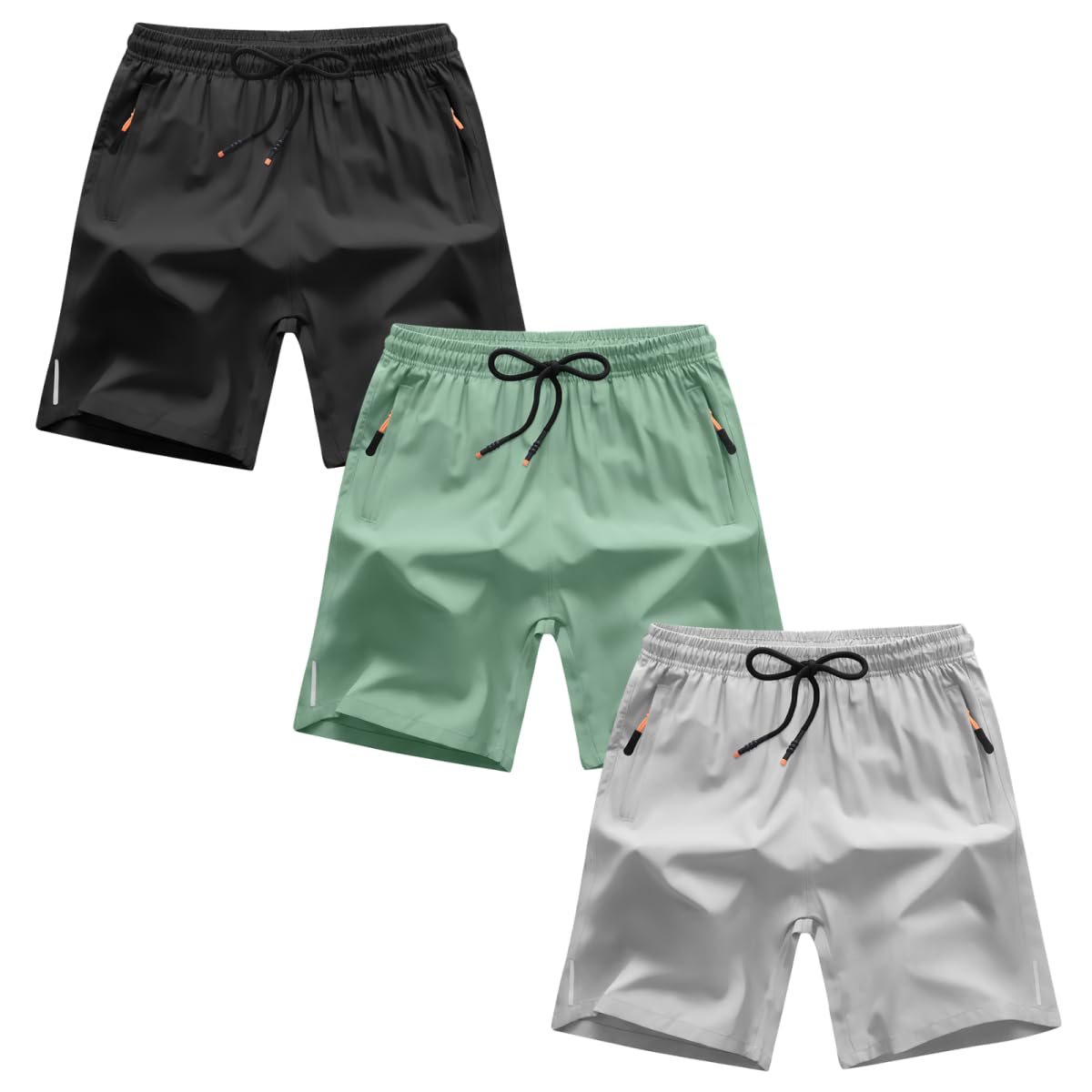 Boys Shorts Quick Dry Athletic Running Shorts with Zipper Pockets
