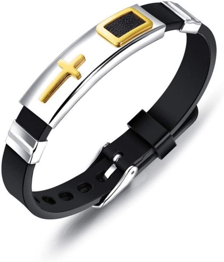 編組レザー ブレスレット、メンズ ブレスレット、メンズ レザー ブレスレット シリコン クロス ブレスレット & バングル レディース メンズ ジュエリー サイズ 調節可能 チャーム ブレスレット リストバンド アクセサリー フェスティバル カップル ギフト ブラック ゴールド カラー (Color : Gold)