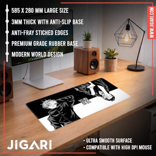 Image of Anime Theme Printed XL Extended Stich Edge Mousead | Smooth Surface Gaming Mousepad with Anti-Slip Rubber Base | 3mm Thick - 11 x 23 Inch (Satoru Gojo (P104))