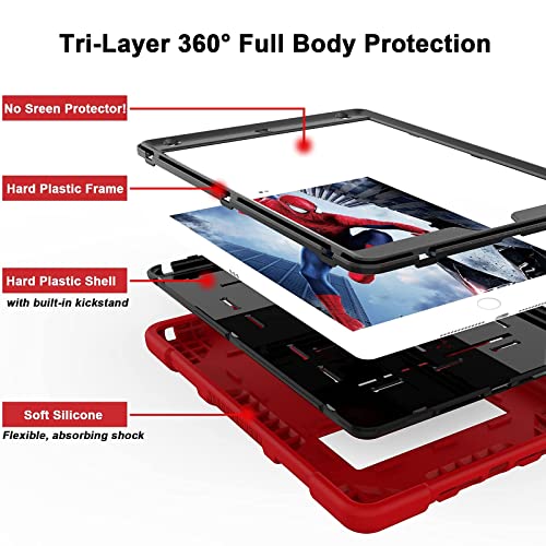 Image of TIMISM iPad 9th /8th /7th Gen 10.2 Inch Case 2021 /2020 /2019, Red+Black | Kickstand, Heavy Duty Shockproof, Hybrid Three Layer Protective Cover