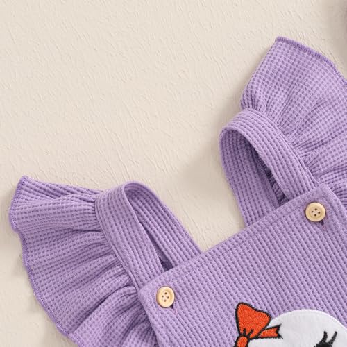 Infant Newborn Baby Girl Halloween Outfits Cute Ghost Embroidery Ruffle Sleeve Romper Headband Waffle Clothes Set4