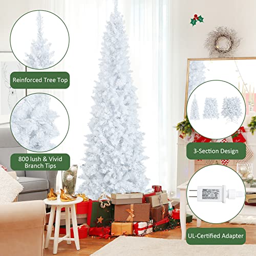 Goplus7ftwhiteprelitpencilchristmastreeartificialhingedslimtreewith800tips300warmwhitelights8lightingmodesxmastreeforindoorhomeofficepartyholidaydecor Urban Country Home Decor Goplus 7ft white pre lit pencil christmas tree artificial hinged slim tree with 800 tips 300 warm white lights 8 lighting modes xmas tree for indoor home office party holiday decor urban country home decor