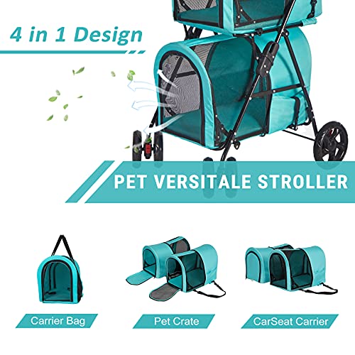 Double Layer Dog Stroller, Foldable 3 in 1 Pet Stroller for Dogs Cats (Travel Carrier Bag or Car Seat Carrier or… - Image 4