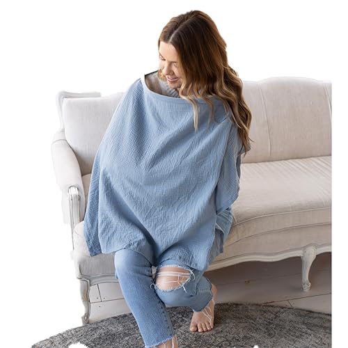 Image of ACTIVE BABY Muslin Nursing Cover for Breastfeeding mom with Adjustable Hoop for Hand Free | Breathable Nursing Cover up | 100% Muslin Cotton Light Weight Breastfeeding Cover wrap Shawl Scarf (Spruce)