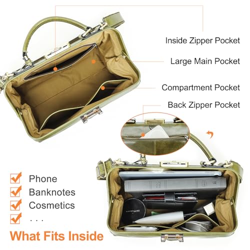 Image of CONTACTS Doctor Bag Purse for Women Luxury Leather Handbag with Lock Shoulder Bag Vintage Top Handle Bag