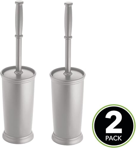 Miniatura 5 de mDesign Cepillo y soporte para inodoro  Cepillo de baño cubierto  Depurador de pie en soporte moderno  Ahorro de espacio, limpieza profunda para